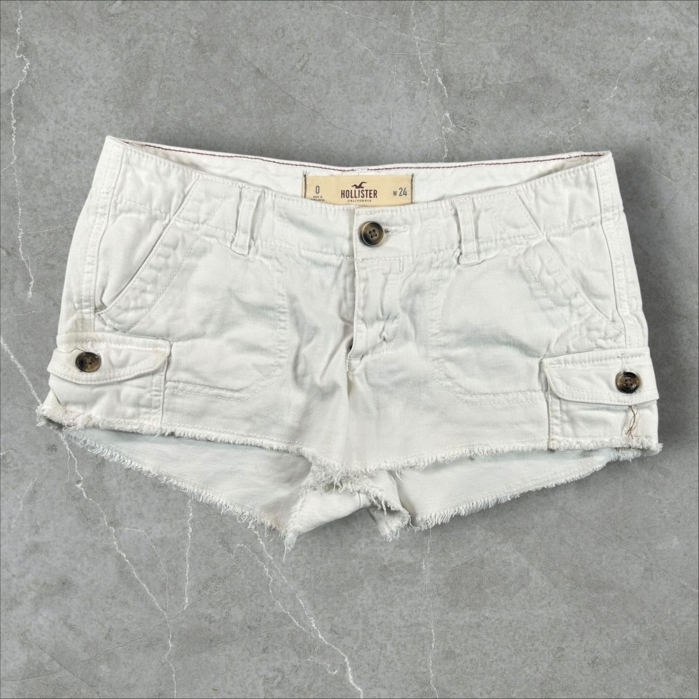 Hollister Cargo Shorts Womens 0 White Mini Micro Y2k Low Rise Frayed Hem Utility